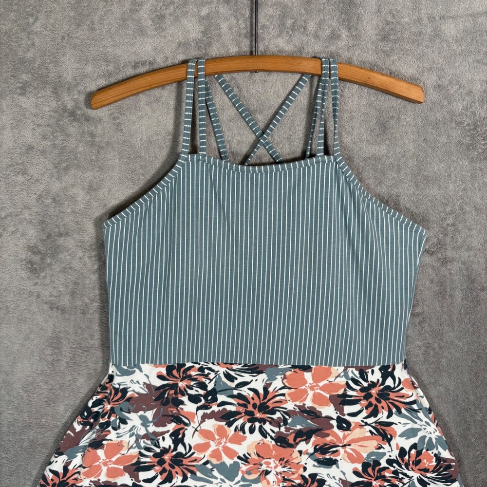 Pact Striped Bodice Floral Midi Dress in Teal, Coral, White, Black - Picture 7 of 14